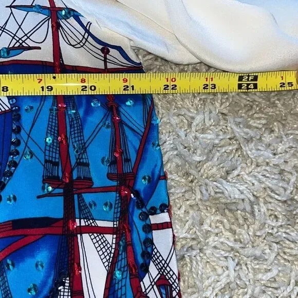 Amazing Diane Gilman Vintage 100% Silk Mermaid Nautical Sun Sequins Buttoned Blo - Picture 11 of 16